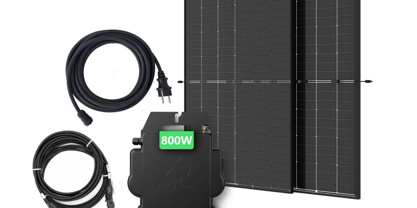 SolarLuxEnergy Balkonkraftwerk Komplettpaket mit Full Black Bifazial 440W Solarmodulen, APsystems EZ-01M Mikrowechselrichter und Kabeln.