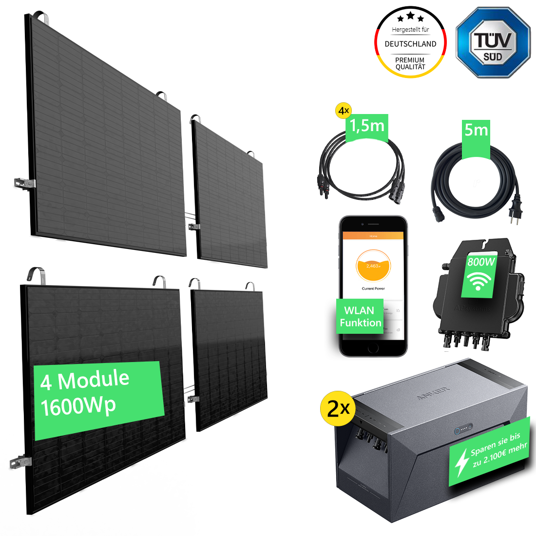 SolarLuxEnergy Balkonkraftwerk Komplettpaket für Gitternzaun