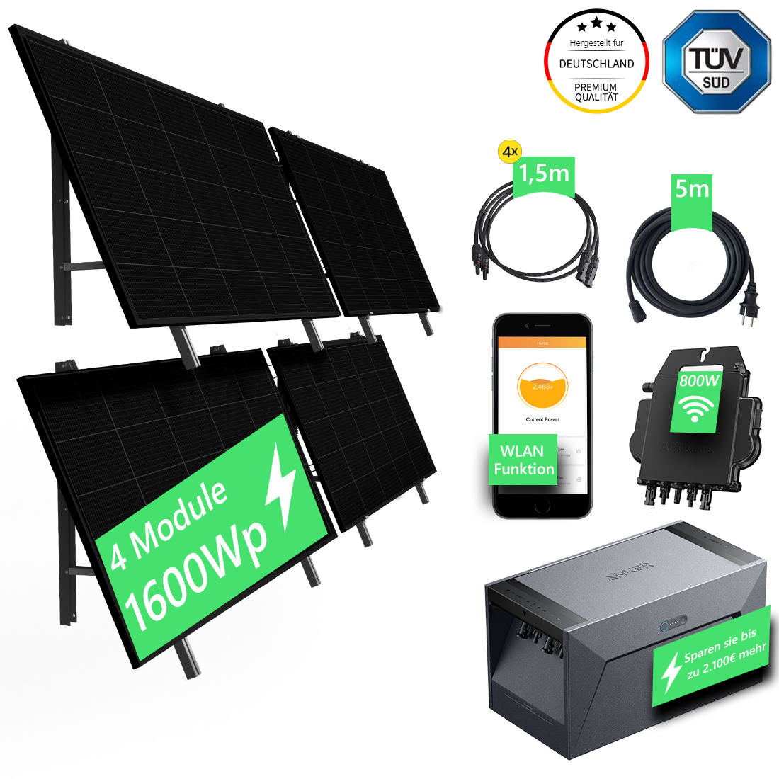 SolarLuxEnergy Balkonkraftwerk Komplettpaket für Fassade