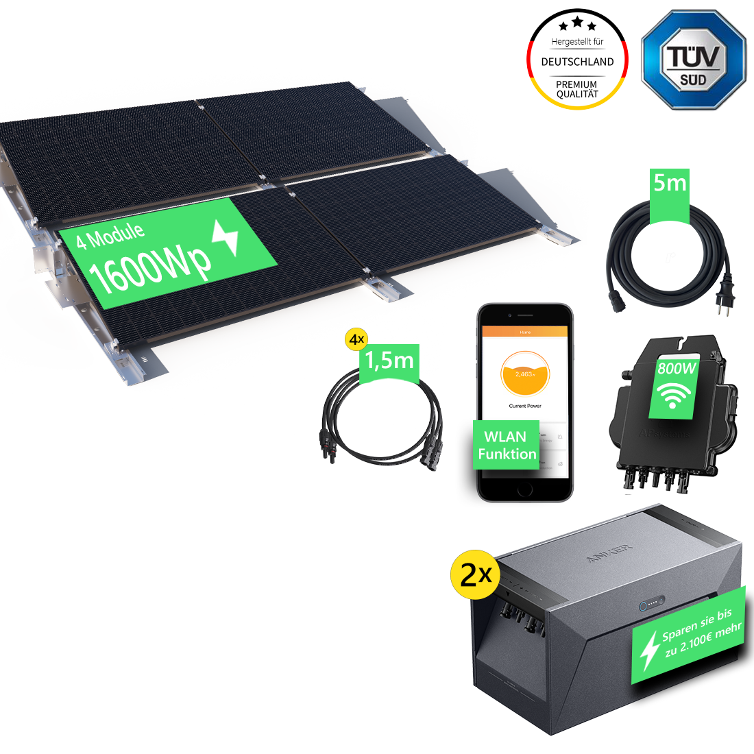 SolarLuxEnergy Balkonkraftwerk Komplettpaket für Garten