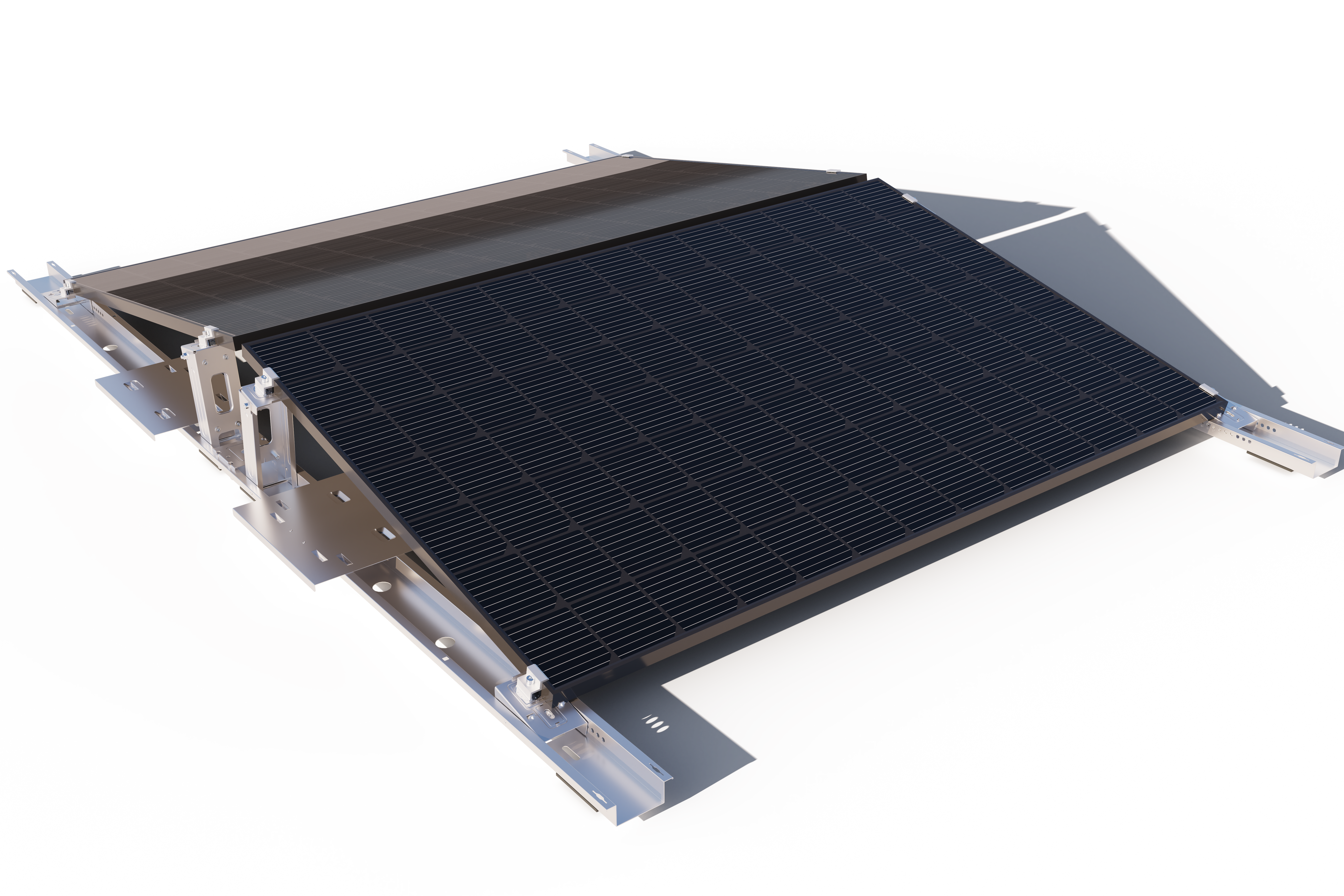 Helios Flachdach-Halterung – ballastiertes PV-Montagesystem für Flachdächer und Bodenflächen