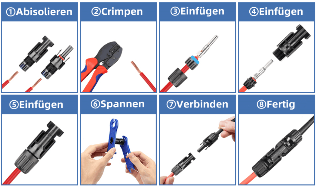 Solar Stecker und Buchse Solarsteckverbinder IP68 1500V MC4 kompatibel für Solarkabel 2,5/4/6mm²